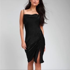 Lulus black satin midi dress